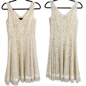 Tahari Dress Bridal Shower Country Lace Ribbon Fit & Flare Full Cream 6P